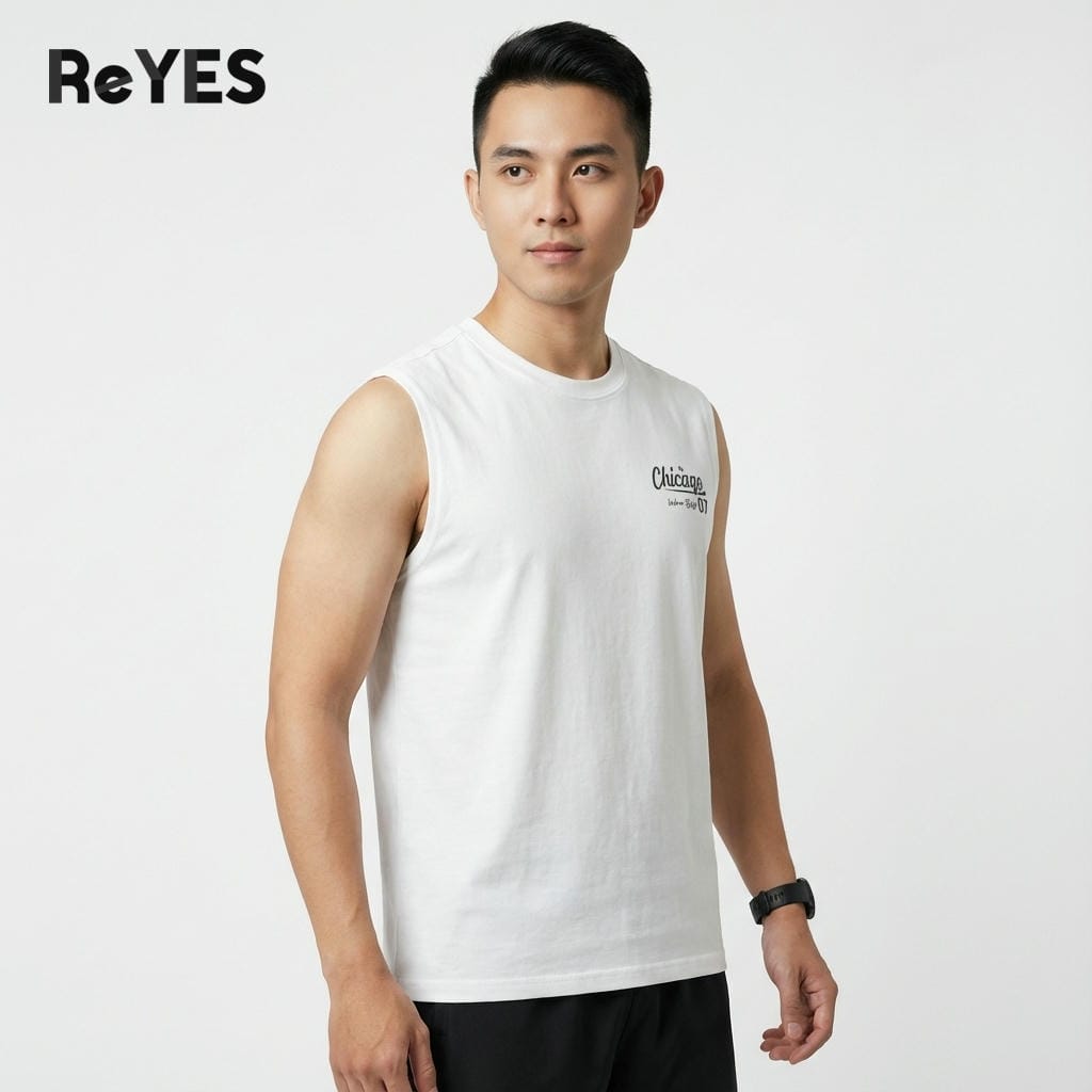 Áo ba lỗ nam Chicago cotton khô thoáng mát tanktop nam basic đi gym/ở nhà màu đen trắng size M-XXL ReYES RBL002 - Ảnh 4