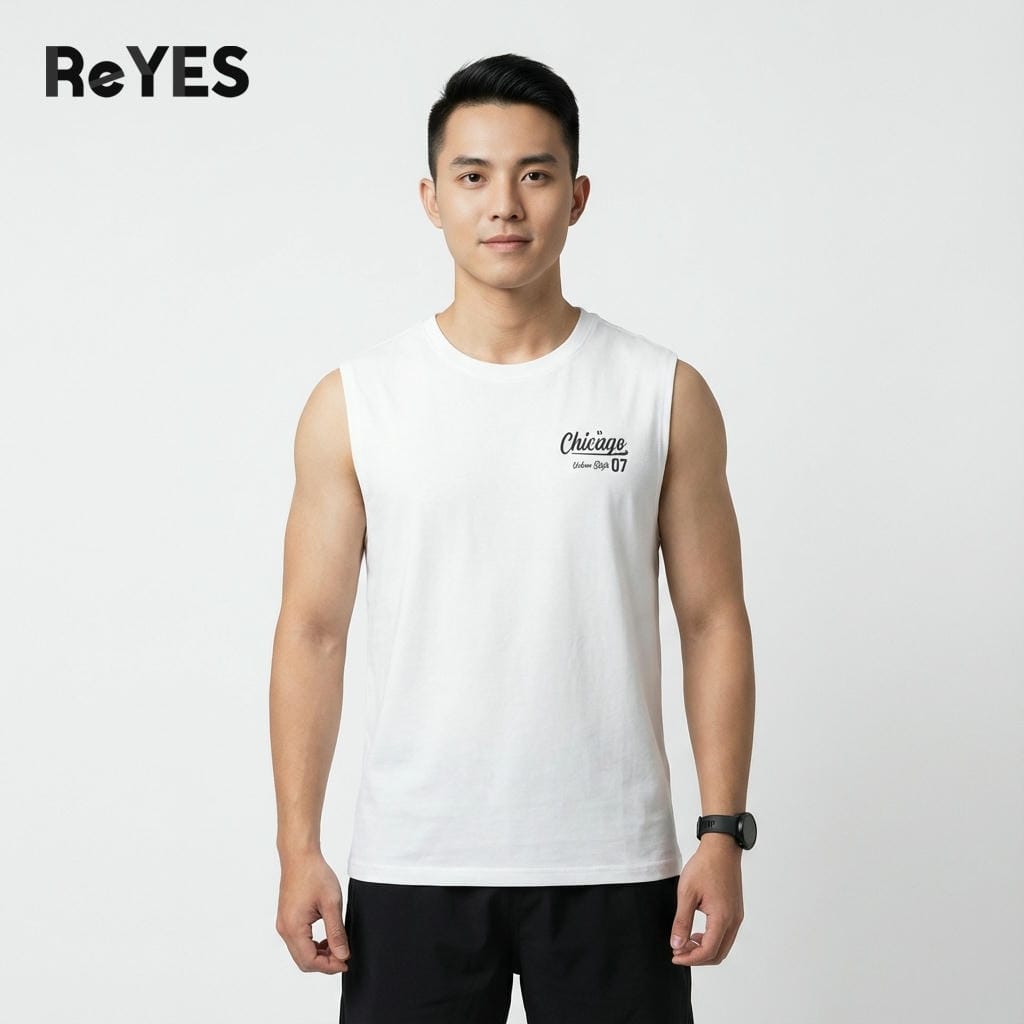 Áo ba lỗ nam Chicago cotton khô thoáng mát tanktop nam basic đi gym/ở nhà màu đen trắng size M-XXL ReYES RBL002 - Ảnh 5