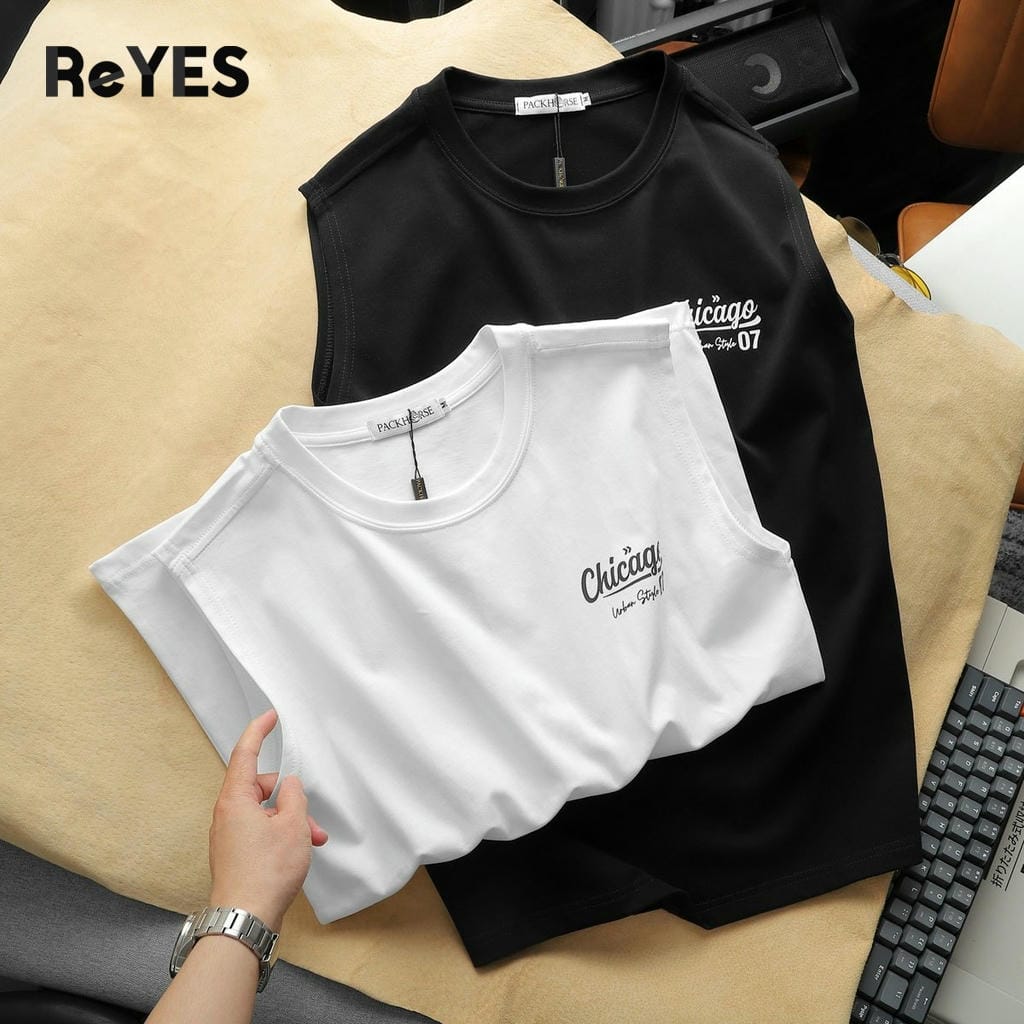 Áo ba lỗ nam Chicago cotton khô thoáng mát tanktop nam basic đi gym/ở nhà màu đen trắng size M-XXL ReYES RBL002 - Ảnh 6