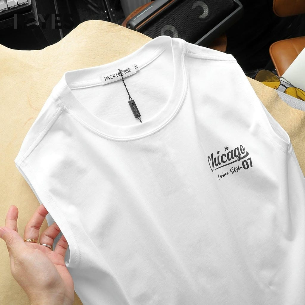 Áo ba lỗ nam Chicago cotton khô thoáng mát tanktop nam basic đi gym/ở nhà màu đen trắng size M-XXL ReYES RBL002 - Ảnh 7