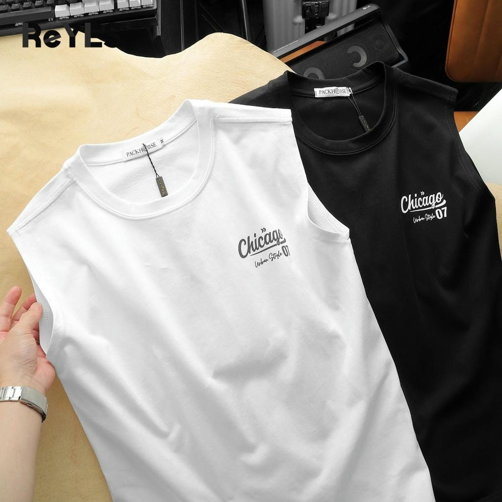 Áo ba lỗ nam Chicago cotton khô thoáng mát tanktop nam basic đi gym/ở nhà màu đen trắng size M-XXL ReYES RBL002 - Ảnh 9