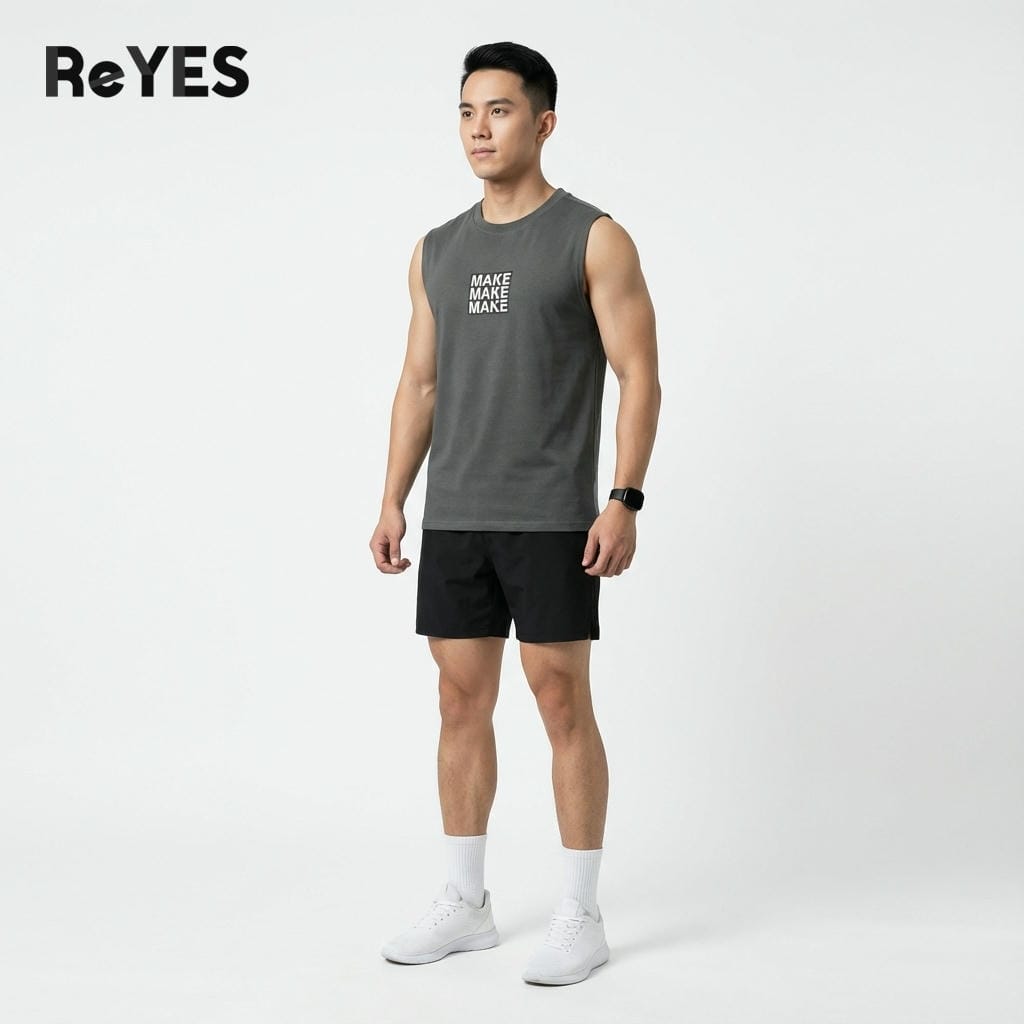 Alternative view of Áo ba lỗ nam cotton 100% thoáng mát ReYES RBL003 áo sát nách nam tập gym đi chơi dáng suông cá tính đủ size M-XXL