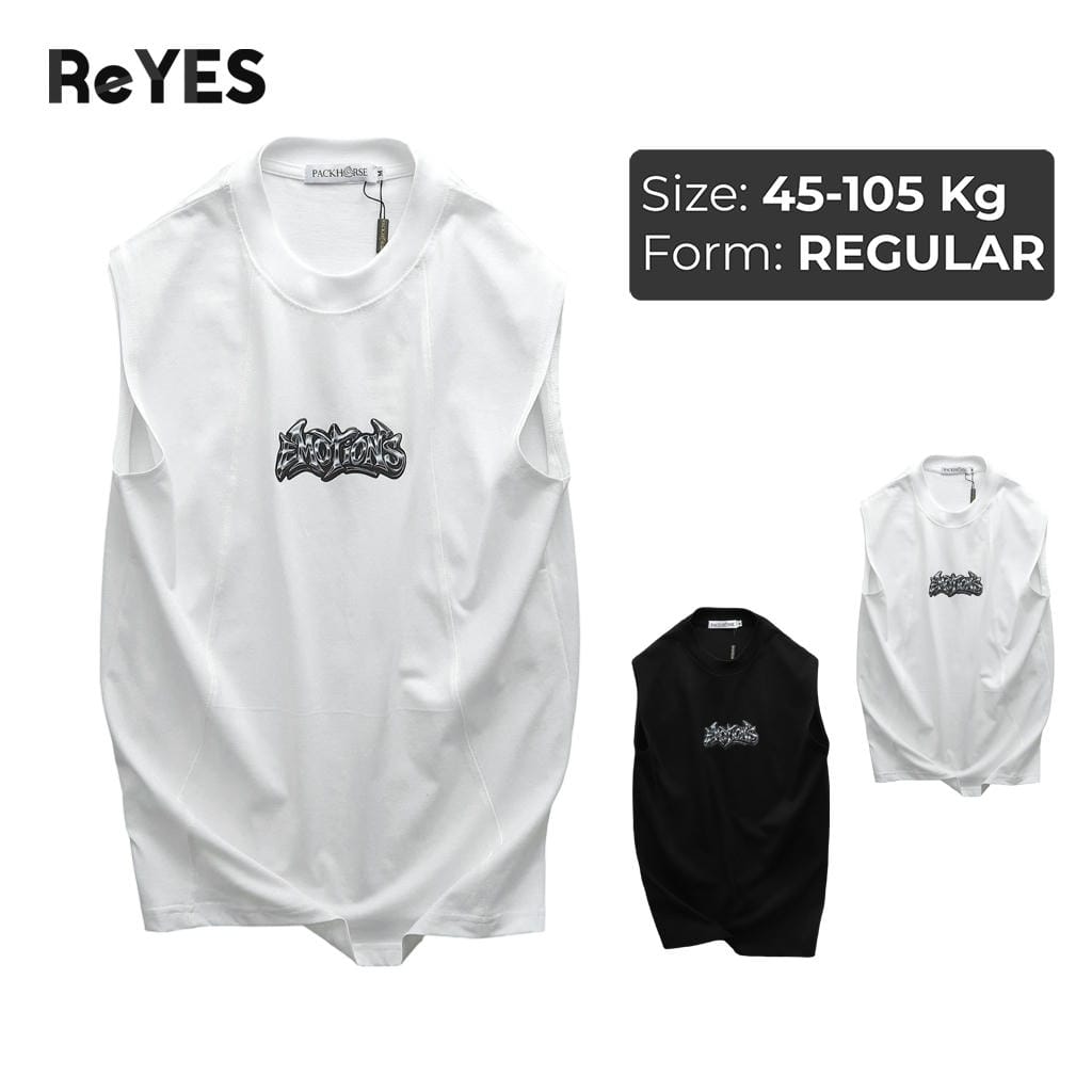 Áo ba lỗ nam Tanktop EMO cotton 100% co giãn 2 chiều, áo trơn in logo, mặc gym mùa hè, đen/trắng M-XXL ReYES RBL004