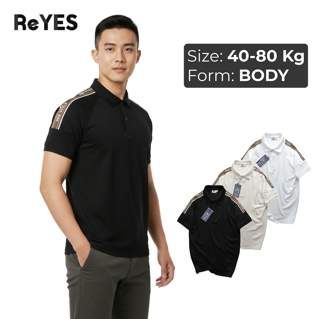 Áo phông nam body có cổ Polo ReYES RSB017 chất cá sấu lạnh co giãn 4 chiều, áo thun nam ôm body tôn dáng phối viền vai