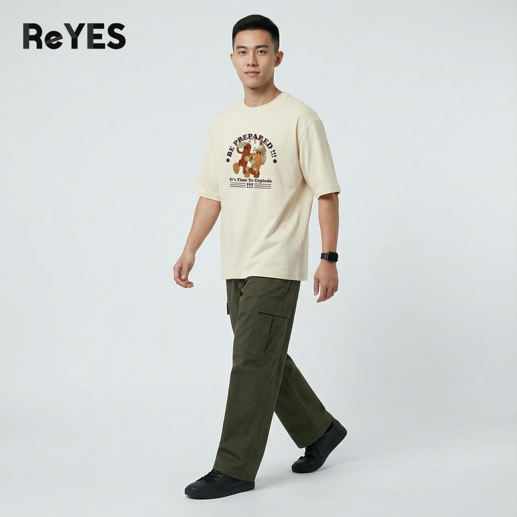 Alternative view of Áo phông nam nữ form rộng oversize ReYES ROT016 cotton khô 100% thấm hút, áo thun unisex mặc đôi streetwear