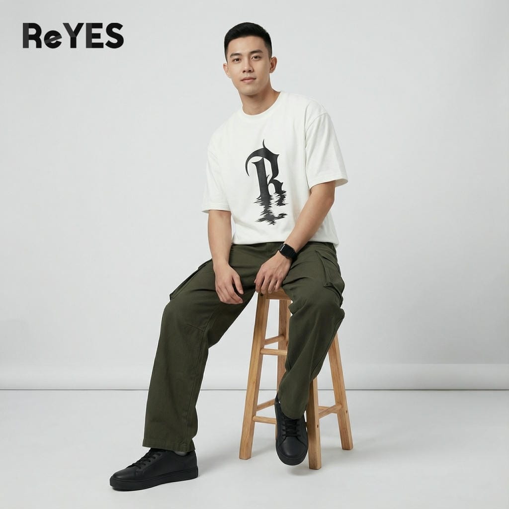 Alternative view of Áo phông nam nữ oversize cotton 100% thấm hút, áo phông unisex in chữ R streetwear đi học đi chơi mặc đôi ReYES ROT012