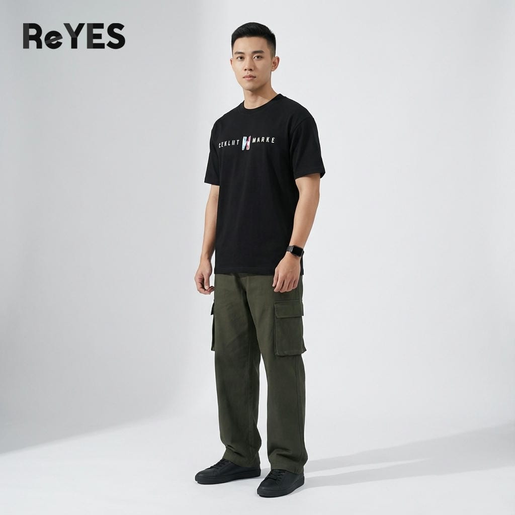 Áo phông nam nữ oversize form rộng unisex streetwear cotton khô thấm hút mặc đôi ReYES ROT001, màu trắng, đen - Ảnh 4