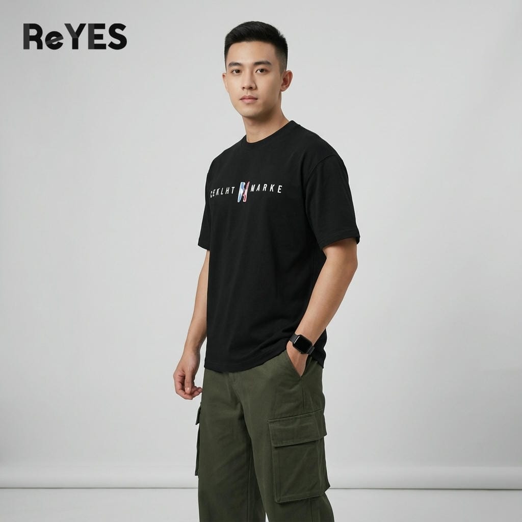 Áo phông nam nữ oversize form rộng unisex streetwear cotton khô thấm hút mặc đôi ReYES ROT001, màu trắng, đen - Ảnh 5