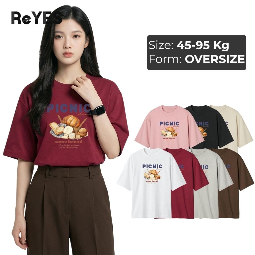 Áo phông nam nữ PICNIC in bánh mì, áo thun unisex form rộng cho nàng mix chân váy quần ống rộng ReYES ROT006