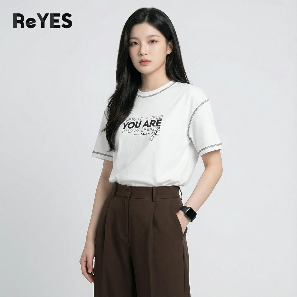 Alternative view of Áo Phông Nam Nữ Unisex Oversize ARE In Chữ, Áo Thun Unisex Basic Trắng Đen Cotton Mát Đi Học ReYES RUS007