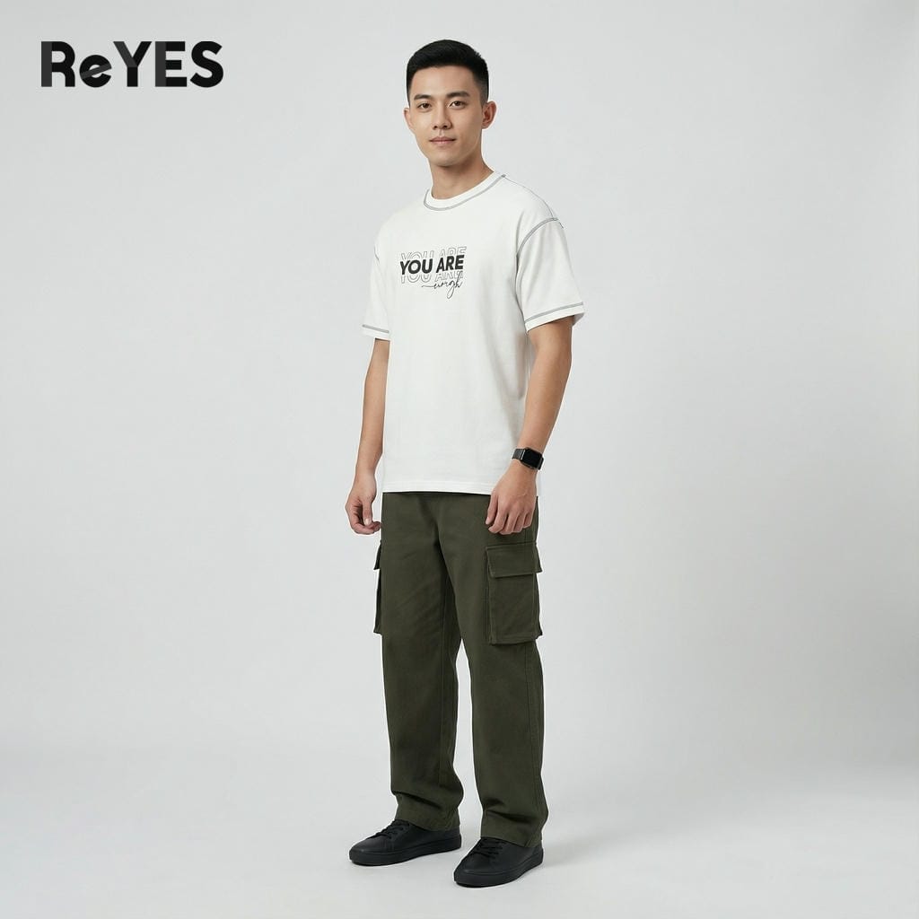 Áo Phông Nam Nữ Unisex Oversize ARE In Chữ, Áo Thun Unisex Basic Trắng Đen Cotton Mát Đi Học ReYES RUS007 - Ảnh 3