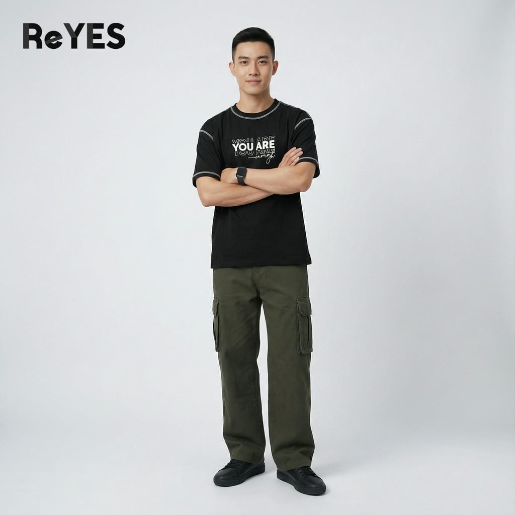 Áo Phông Nam Nữ Unisex Oversize ARE In Chữ, Áo Thun Unisex Basic Trắng Đen Cotton Mát Đi Học ReYES RUS007 - Ảnh 5