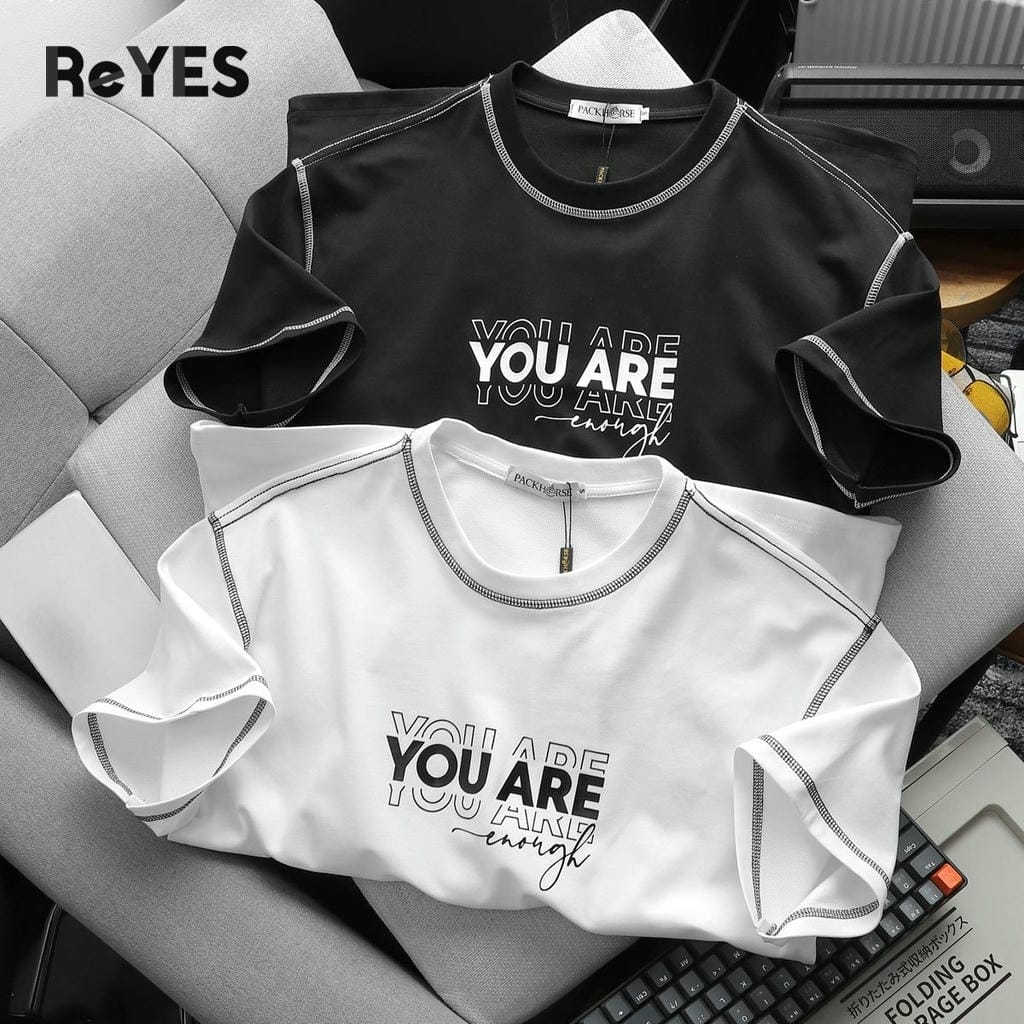 Áo Phông Nam Nữ Unisex Oversize ARE In Chữ, Áo Thun Unisex Basic Trắng Đen Cotton Mát Đi Học ReYES RUS007 - Ảnh 7