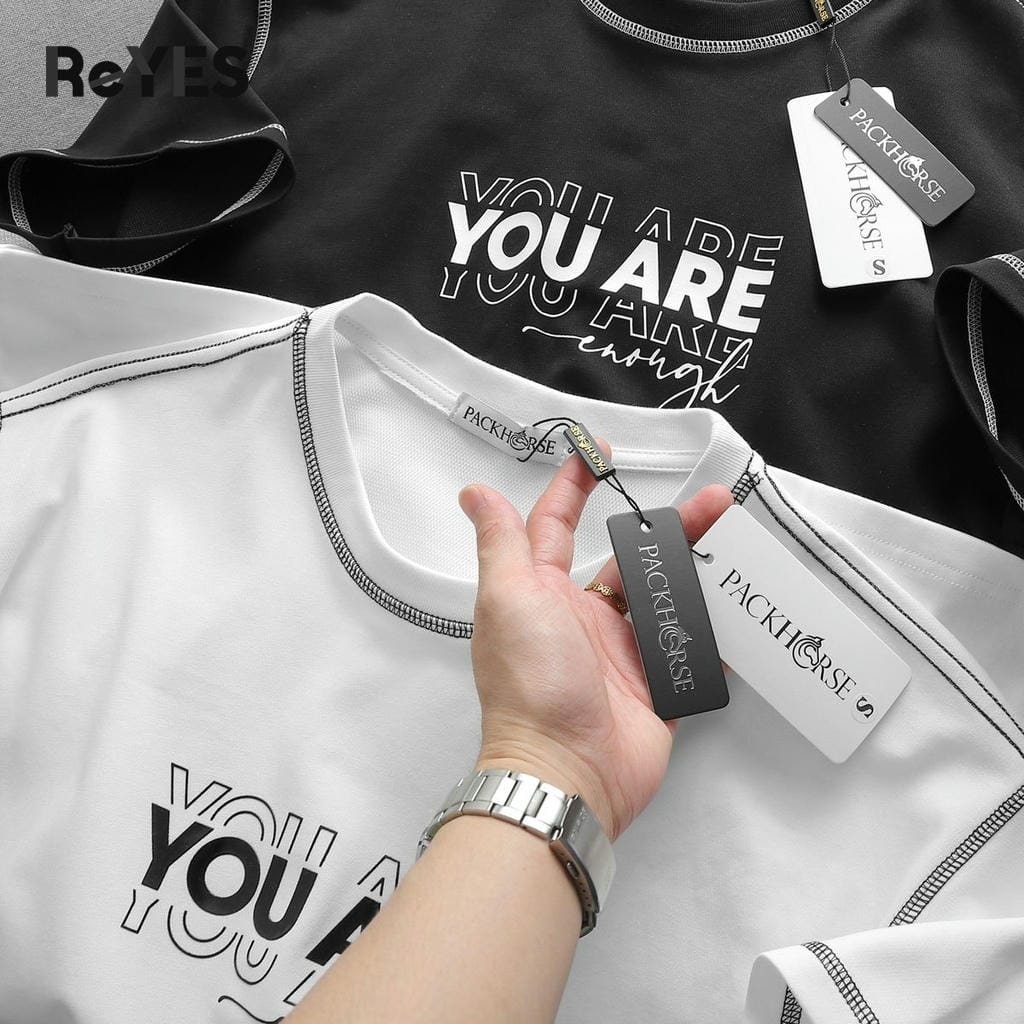 Áo Phông Nam Nữ Unisex Oversize ARE In Chữ, Áo Thun Unisex Basic Trắng Đen Cotton Mát Đi Học ReYES RUS007 - Ảnh 8