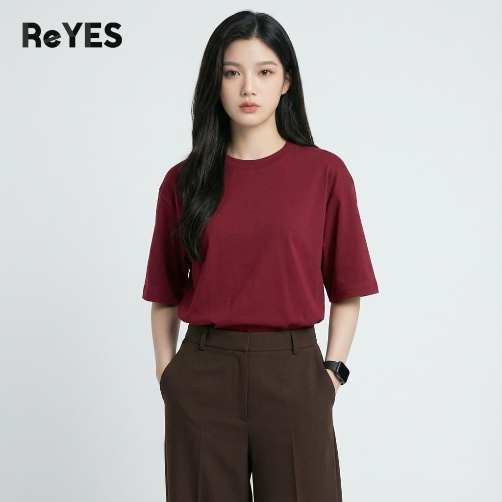 Áo phông unisex nam nữ basic trơn, áo thun oversize form rộng che khuyết điểm, đi học đi chơi mặc đôi ReYES ROT002 - Ảnh 7