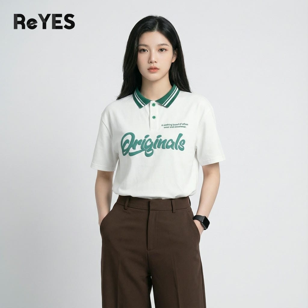 Áo phông unisex nam nữ có cổ in chữ nổi Originals cá tính áo thun oversize form rộng mặc đôi mặc nhóm ReYES ROP002 - Ảnh 5