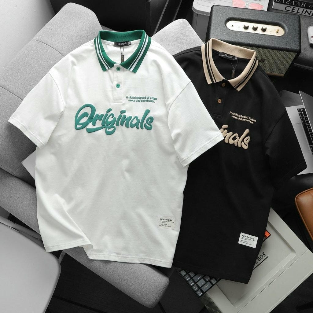 Áo phông unisex nam nữ có cổ in chữ nổi Originals cá tính áo thun oversize form rộng mặc đôi mặc nhóm ReYES ROP002 - Ảnh 7