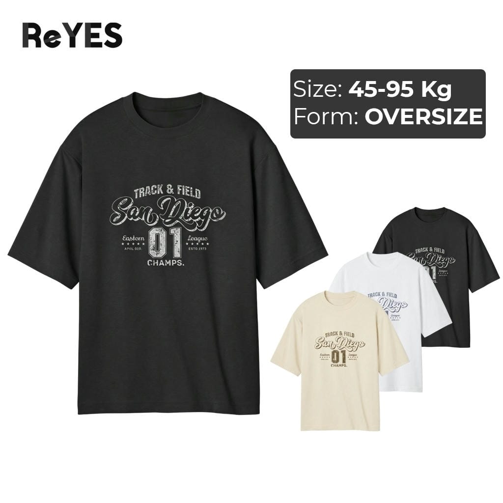 Áo phông unisex nam nữ form rộng oversize in chữ San Diego, thun cotton khô thấm hút, 3 màu Đen Trắng Be ReYES ROT007