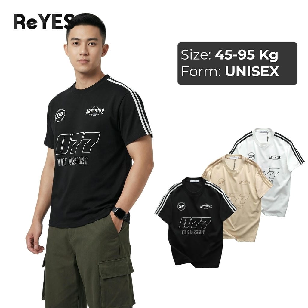 Áo phông unisex nam nữ oversize mẫu 077 sọc vai cá tính, chất thun cotton dày dặn đi học đi chơi ReYES RUS006