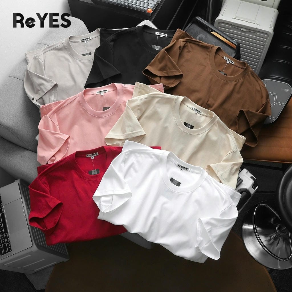 Alternative view of Áo phông unisex nam nữ tay lỡ form rộng vải cotton trơn nhiều màu basic mặc cặp đôi nhóm bạn ReYES ROT002