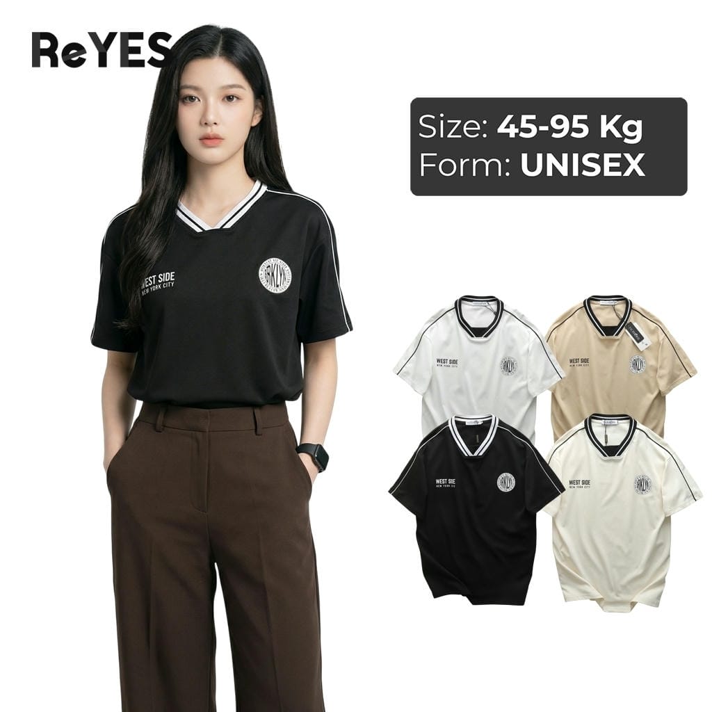 Áo phông unisex nam nữ West Side BRKLYN cổ thể thao, áo thun oversize streetwear đi học đi chơi ReYES RUS001
