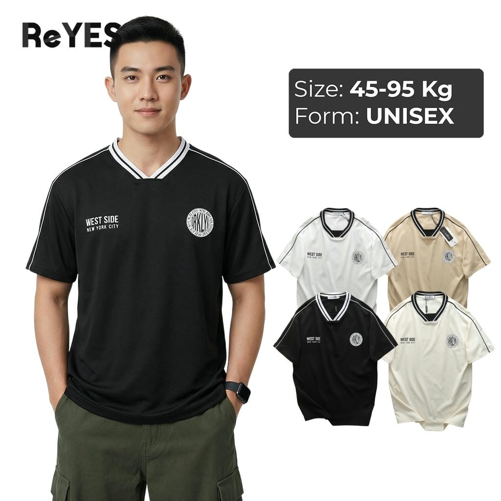 Áo phông unisex nam nữ West Side form rộng, cổ tim thể thao, vải cotton CPAU co giãn, nhiều màu ReYES RUS001