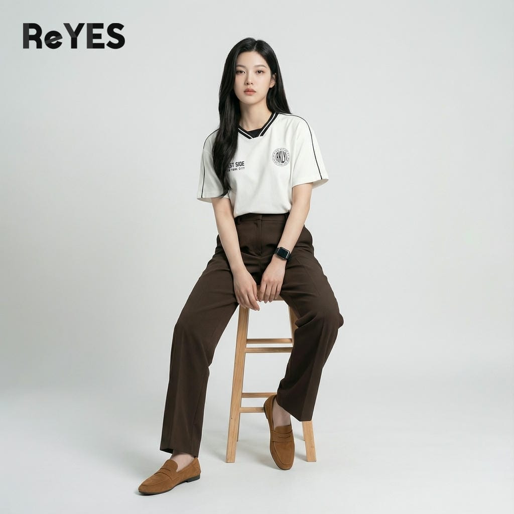 Alternative view of Áo phông unisex nam nữ West Side form rộng, cổ tim thể thao, vải cotton CPAU co giãn, nhiều màu ReYES RUS001