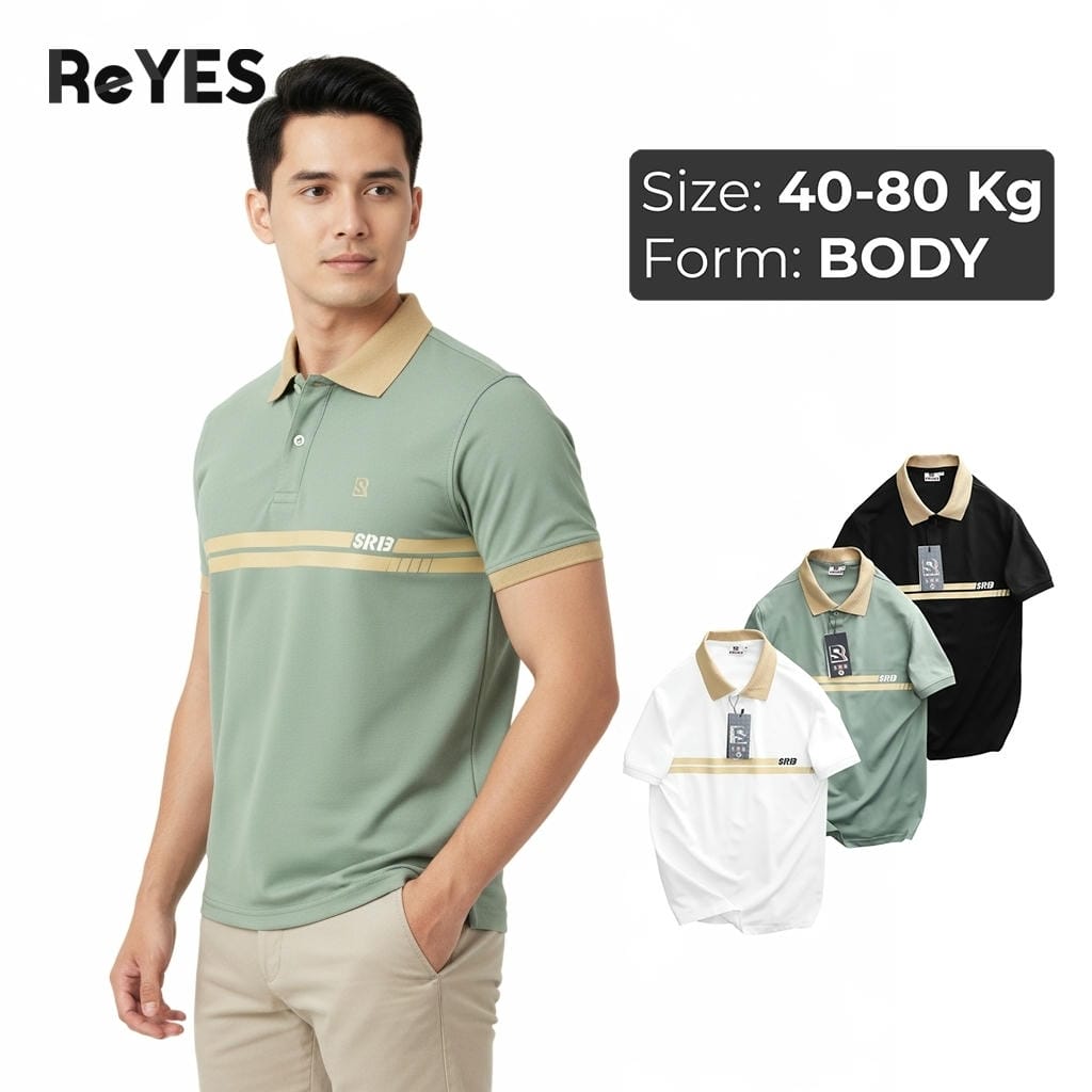 Áo Polo Body ReYES RSB001, Áo Thun Nam Body Ôm Gọn, Vải Cá Sấu Lạnh Co Giãn 4 Chiều, Kẻ Sọc Ngực, Màu Trắng, Đen, Xanh