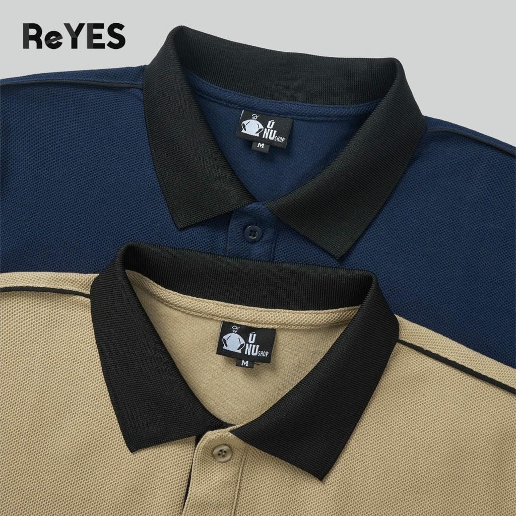 Alternative view of Áo polo nam basis ReYES RSP012 cá sấu vảy cá, regular fit, cổ bẻ phối đen, đi làm, đi chơi, màu xanh đen, be