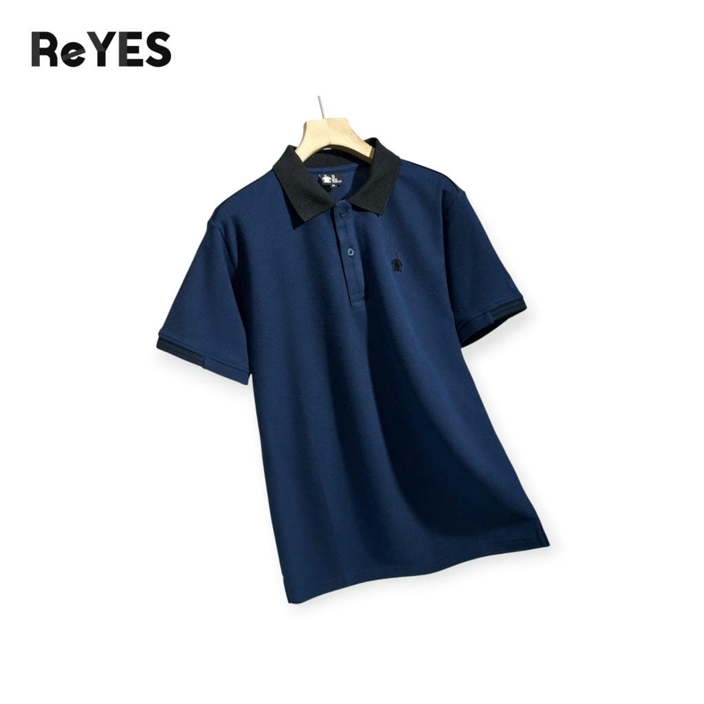 Áo polo nam basis ReYES RSP012 cá sấu vảy cá, regular fit, cổ bẻ phối đen, đi làm, đi chơi, màu xanh đen, be - Ảnh 9