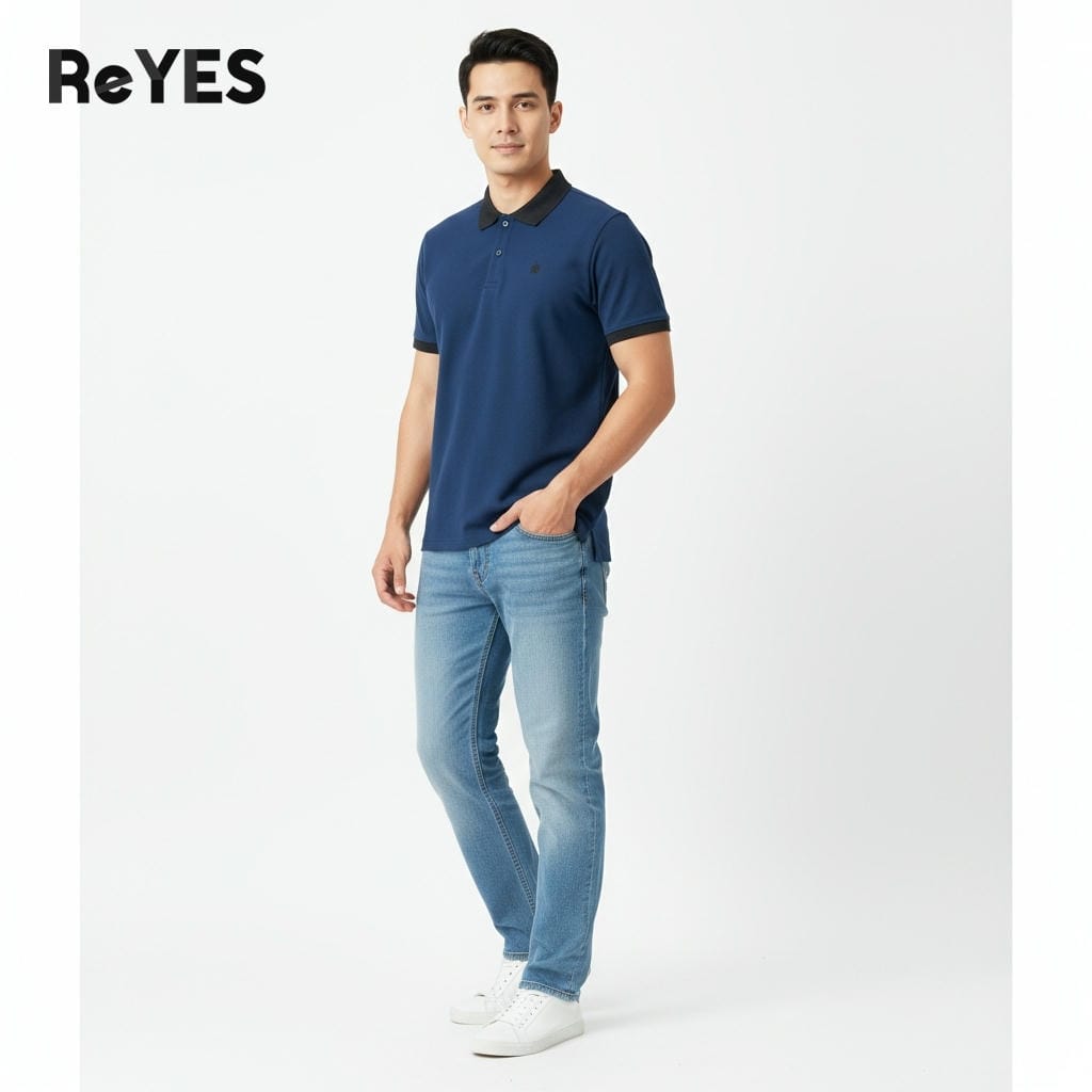 Alternative view of Áo polo nam big size ReYES RSP012 vải cá sấu co giãn, form regular che bụng, mặc đi làm, đi chơi đến 4XL 115kg