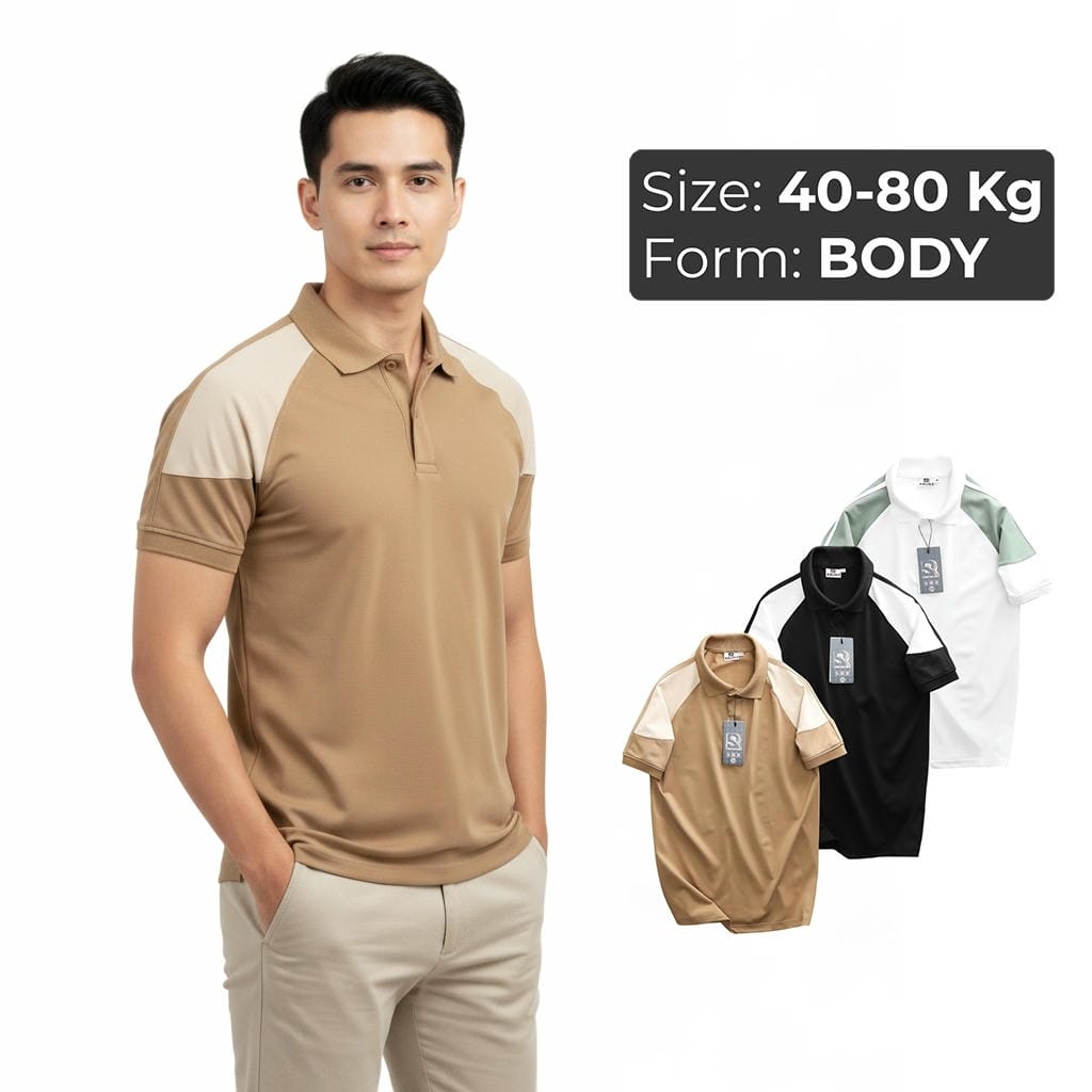 Áo Polo Nam Body ReYES RSB002 Cao Cấp, Phối Màu Raglan Trẻ Trung, Vải Cá Sấu Lạnh 4 Chiều (Trắng/Đen/Nâu)