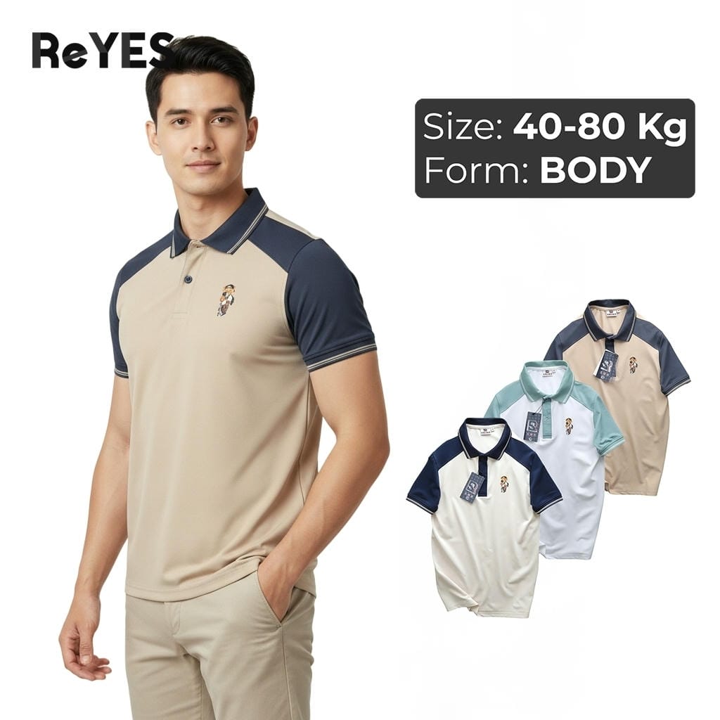 Áo Polo Nam Body ReYES RSB003 Phối Màu Raglan, Vải Cá Sấu Lạnh Cao Cấp 4 Chiều (Trắng/Be/Nâu)