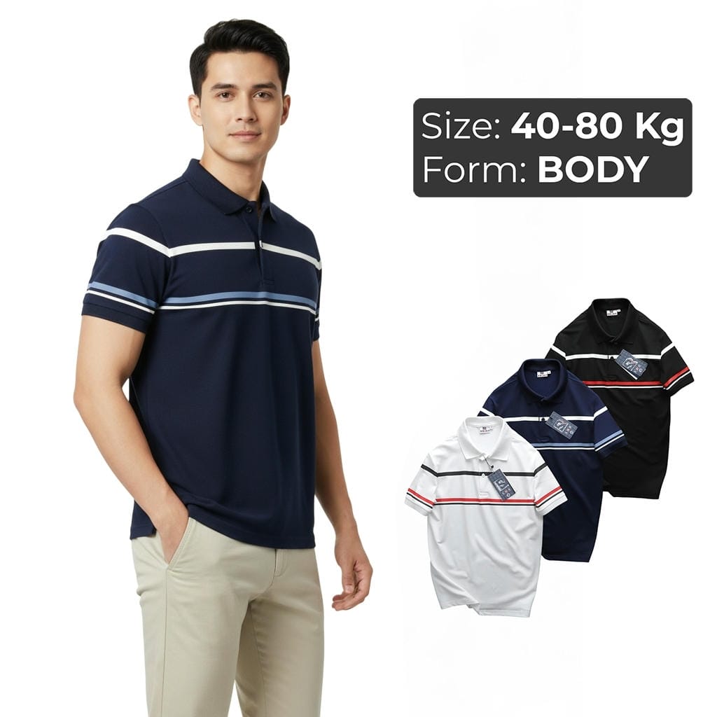Áo Polo Nam Body ReYES RSB004 Cao Cấp, Vải Cá Sấu Lạnh 4 Chiều, Kẻ Sọc Ngang Đẹp (Trắng/Đen/Navy)