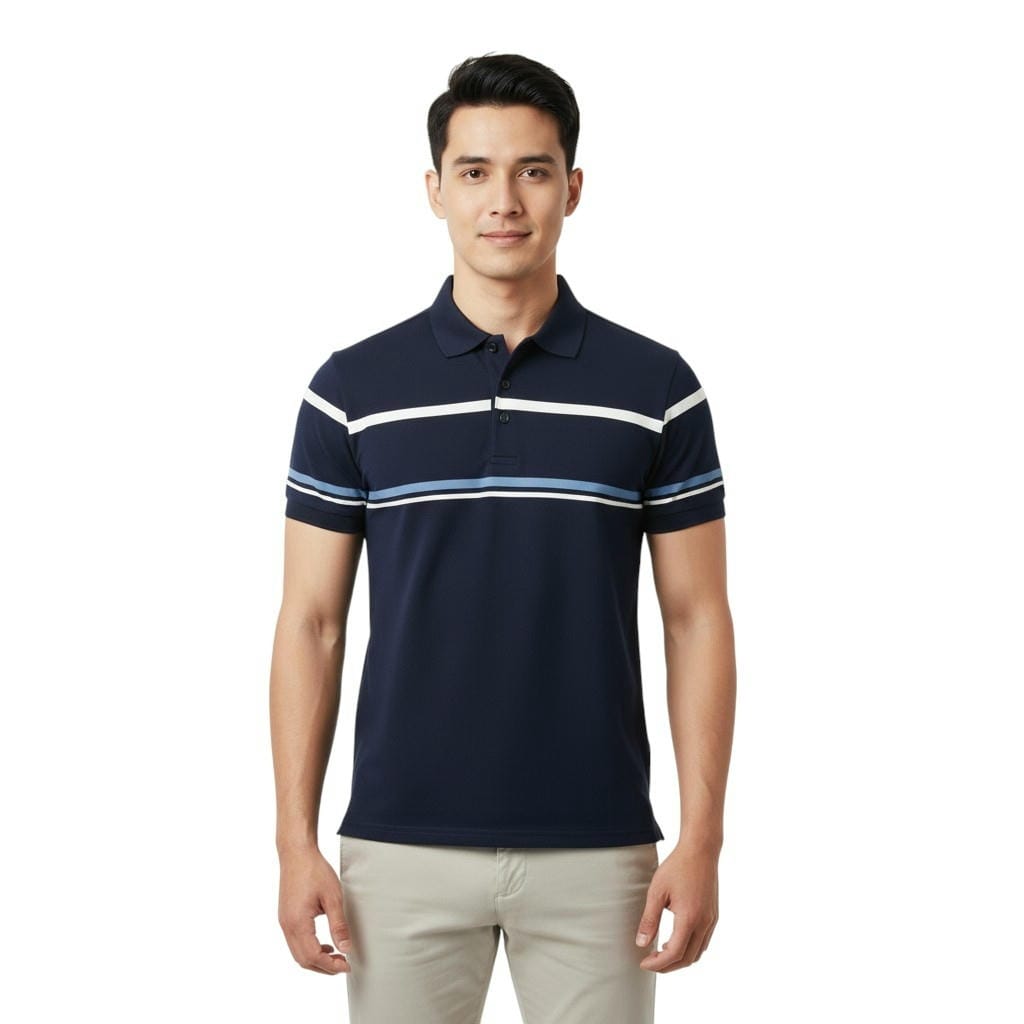 Áo Polo Nam Body ReYES RSB004 Cao Cấp, Vải Cá Sấu Lạnh 4 Chiều, Kẻ Sọc Ngang Đẹp (Trắng/Đen/Navy) - Ảnh 3