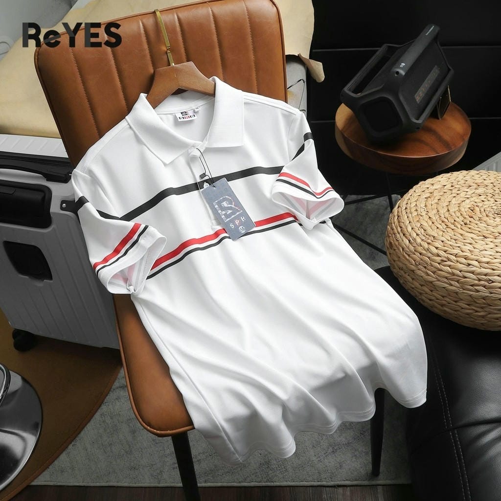 Áo Polo Nam Body ReYES RSB004 Cao Cấp, Vải Cá Sấu Lạnh 4 Chiều, Kẻ Sọc Ngang Đẹp (Trắng/Đen/Navy) - Ảnh 8