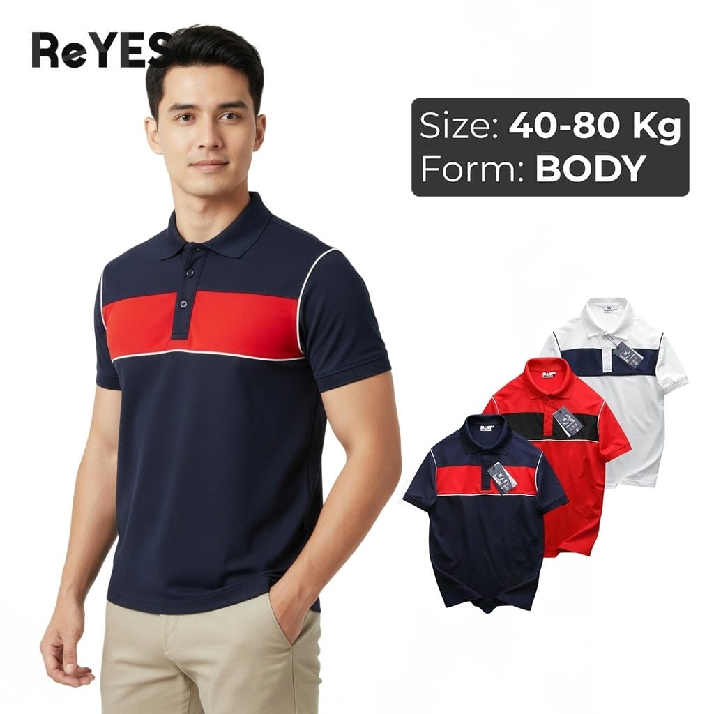 Áo Polo Nam Body ReYES RSB006 Cao Cấp, Phối Mảng Màu Ngang, Vải Cá Sấu Lạnh 4 Chiều (Trắng/Đỏ/Xanh Đen)