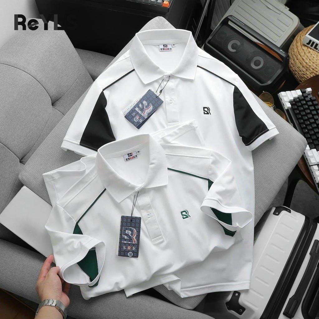 Áo Polo Nam Body ReYES RSB007 Basic, Phối Màu Đẹp, Vải Cá Sấu Lạnh Cao Cấp (Trắng Phối Đen/Rêu/Xanh) - Ảnh 7