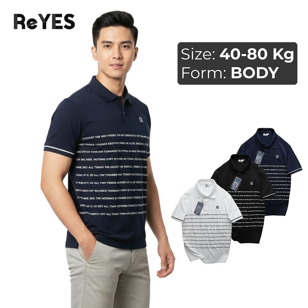 Áo Polo Nam Body ReYES RSB008 Cao Cấp, Vải Cá Sấu Lạnh, Họa Tiết In Chữ Hiện Đại (Đen/Trắng/Xanh Đen)