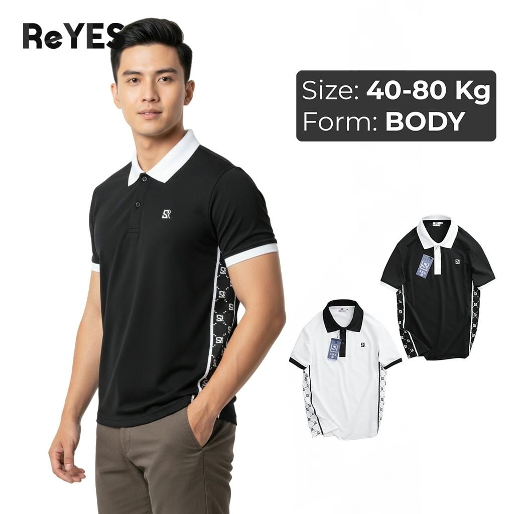 Áo Polo Nam Body ReYES RSB012 Phối Sườn Cao Cấp, Vải Cá Sấu Lạnh, Họa Tiết Viền Hiện Đại (Đen/Trắng)