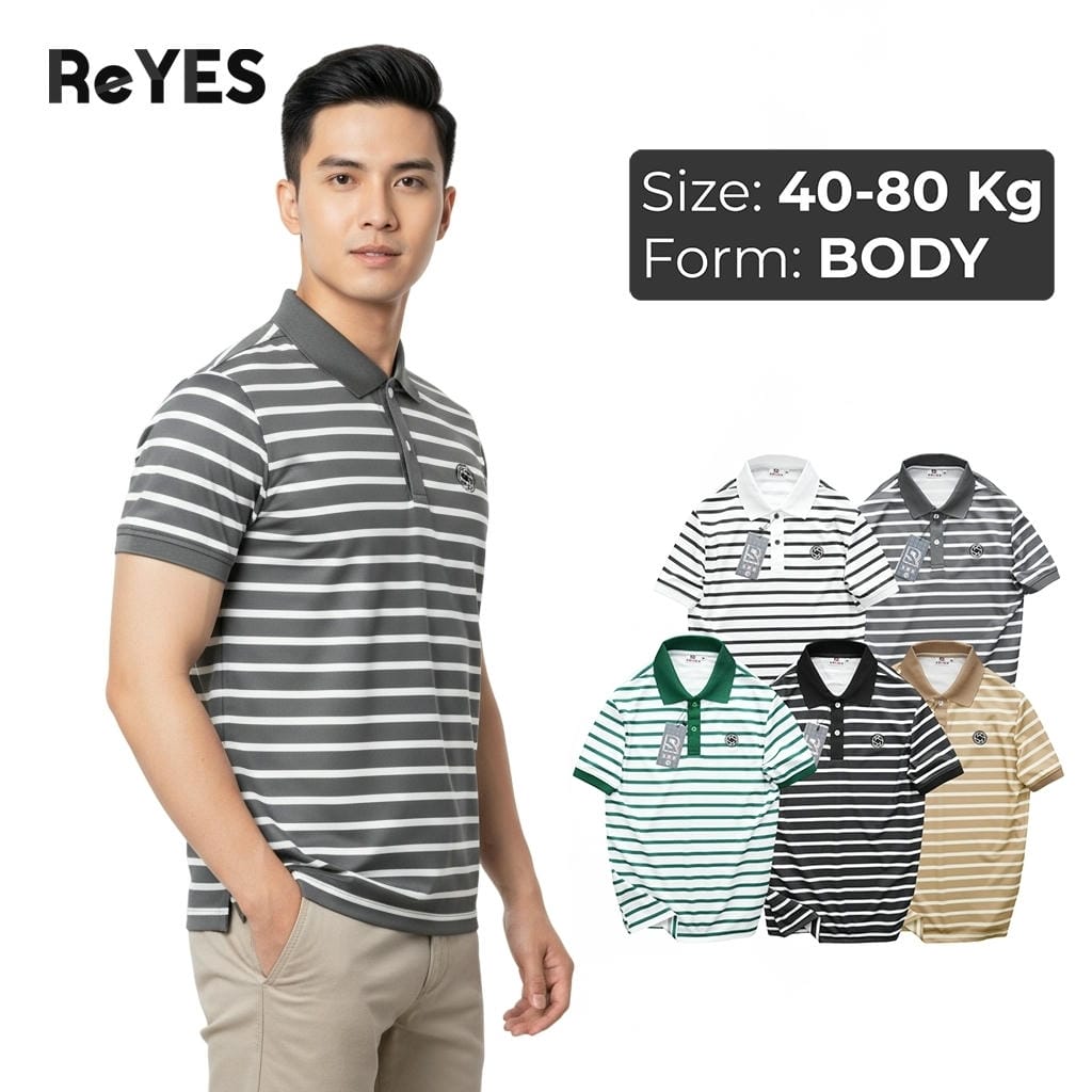 Áo Polo Nam Body ReYES RSB013 Sọc Kẻ Ngang, Vải Cá Sấu Mè 4 Chiều, Tôn Dáng Nam Tính (Đen, Xám, Trắng, Xanh Lá, Nâu)