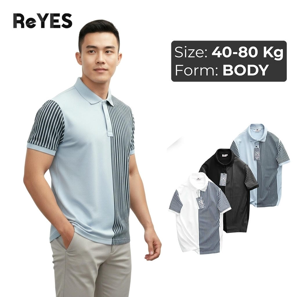 Áo Polo Nam Body ReYES RSB015, Thiết Kế Phối Sọc Độc Đáo, Vải Cá Sấu Lạnh 4 Chiều (Trắng, Đen, Xanh)