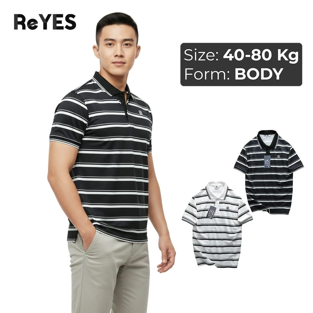 Áo Polo Nam Body ReYES RSB016 Cao Cấp, Phom Dáng Body Fit, Chất Liệu Cá Sấu Mè (Đen/Trắng)