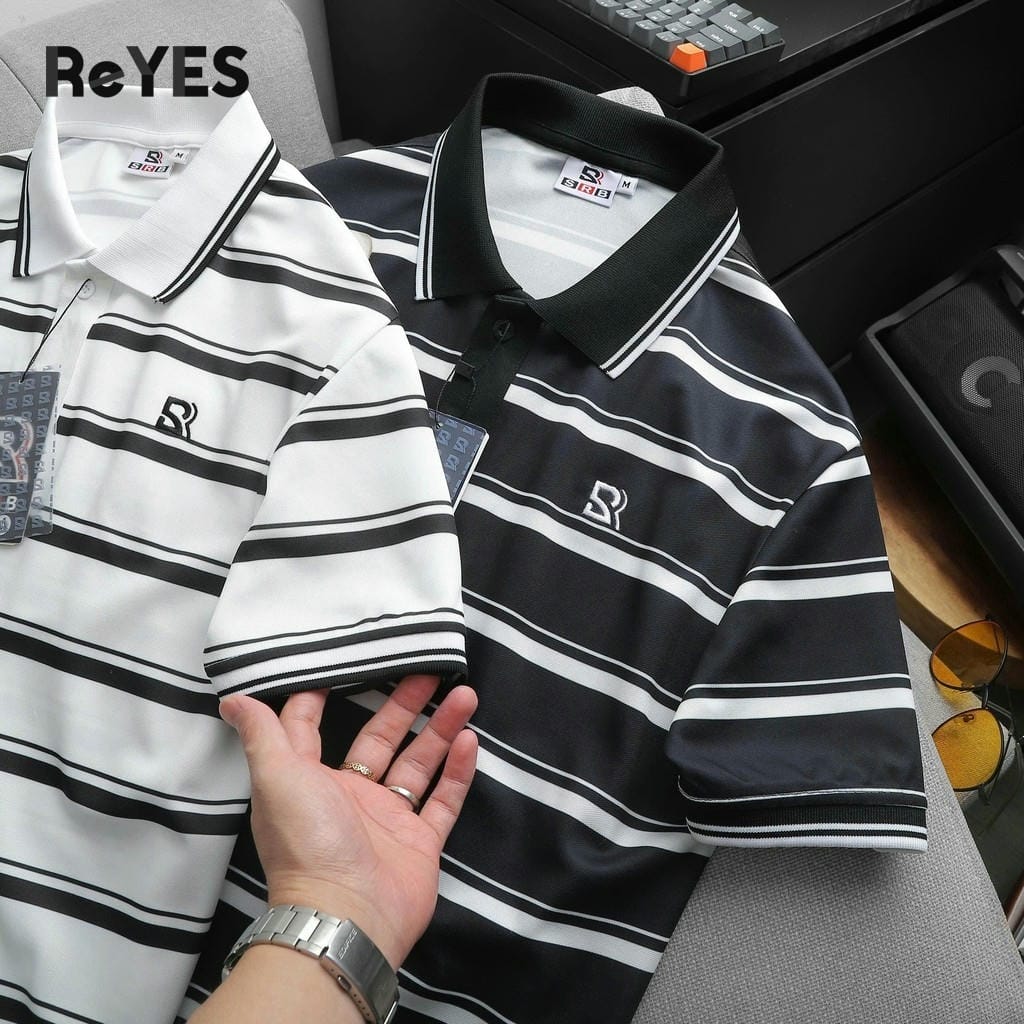 Áo Polo Nam Body ReYES RSB016 Cao Cấp, Phom Dáng Body Fit, Chất Liệu Cá Sấu Mè (Đen/Trắng) - Ảnh 8