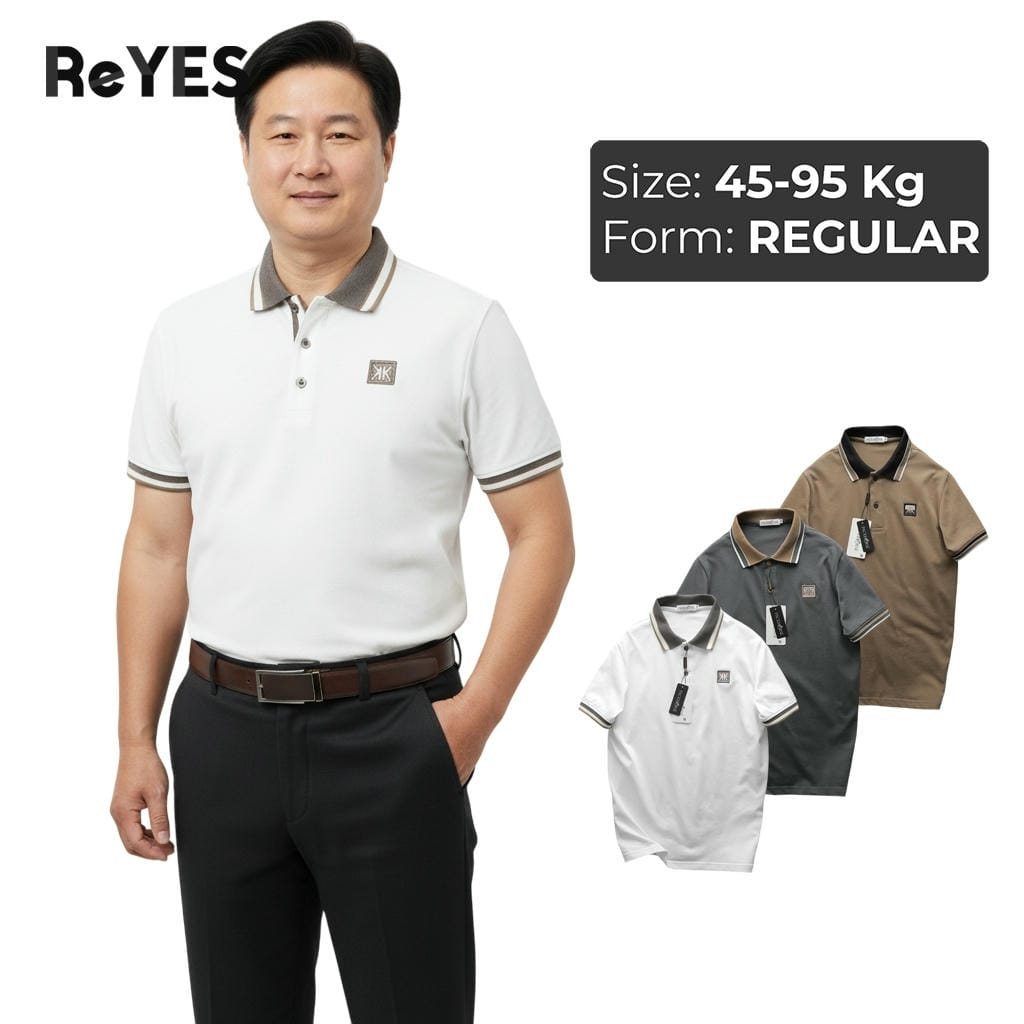 Áo polo nam cotton trung niên, áo thun nam có cổ ngắn tay màu trắng, nâu, xám ReYES RSP050 có size lớn, big size