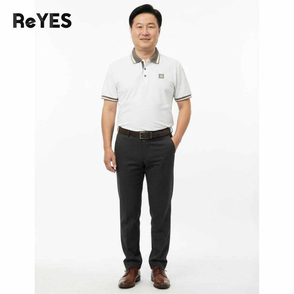 Alternative view of Áo polo nam cotton trung niên, áo thun nam có cổ ngắn tay màu trắng, nâu, xám ReYES RSP050 có size lớn, big size