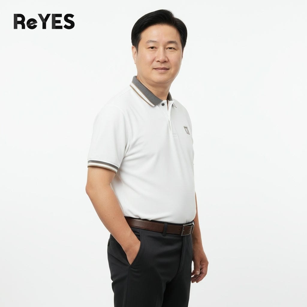 Áo polo nam cotton trung niên, áo thun nam có cổ ngắn tay màu trắng, nâu, xám ReYES RSP050 có size lớn, big size - Ảnh 3