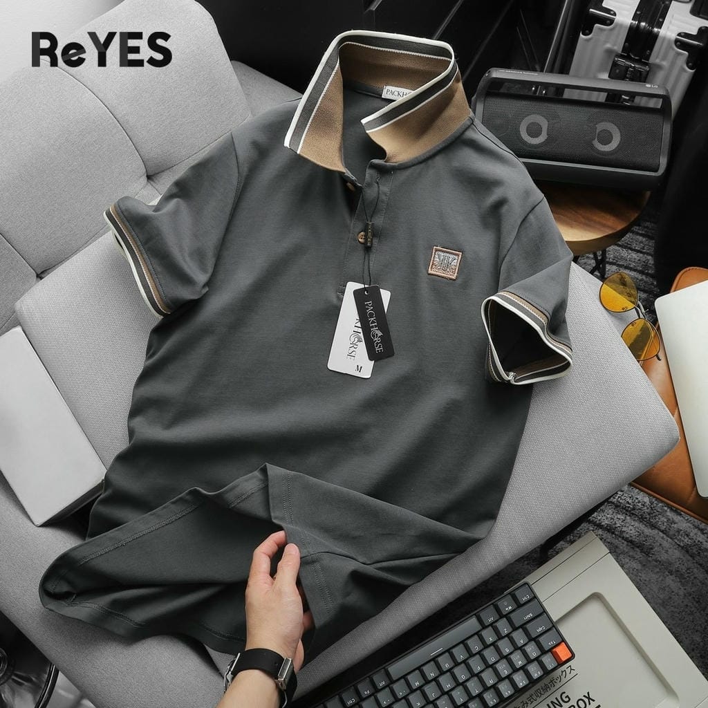 Áo polo nam cotton trung niên, áo thun nam có cổ ngắn tay màu trắng, nâu, xám ReYES RSP050 có size lớn, big size - Ảnh 4