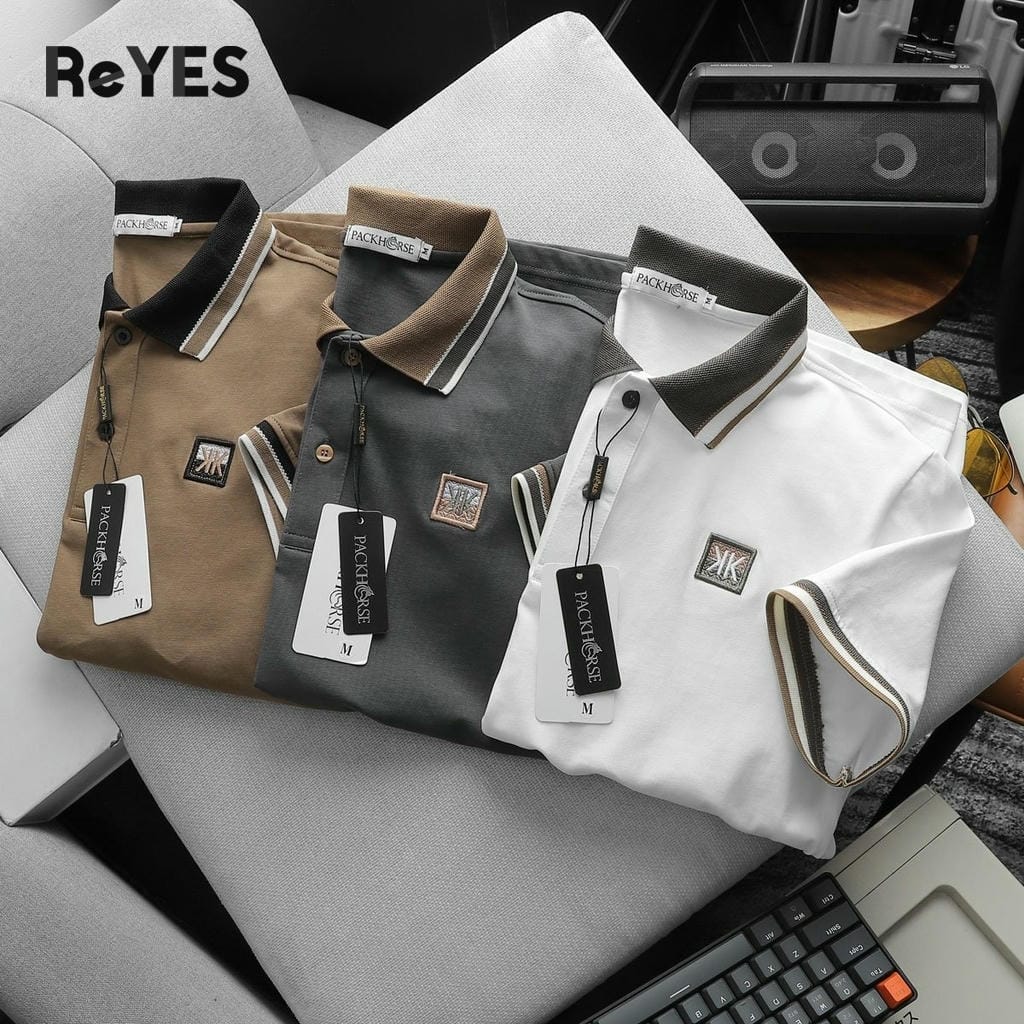 Áo polo nam cotton trung niên, áo thun nam có cổ ngắn tay màu trắng, nâu, xám ReYES RSP050 có size lớn, big size - Ảnh 8
