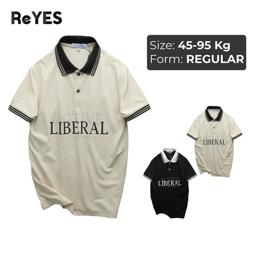 Áo polo nam ReYES RSP001 vải cá sấu Tici regular fit, cổ bẻ viền kẻ, tay ngắn dễ phối, màu đen, be